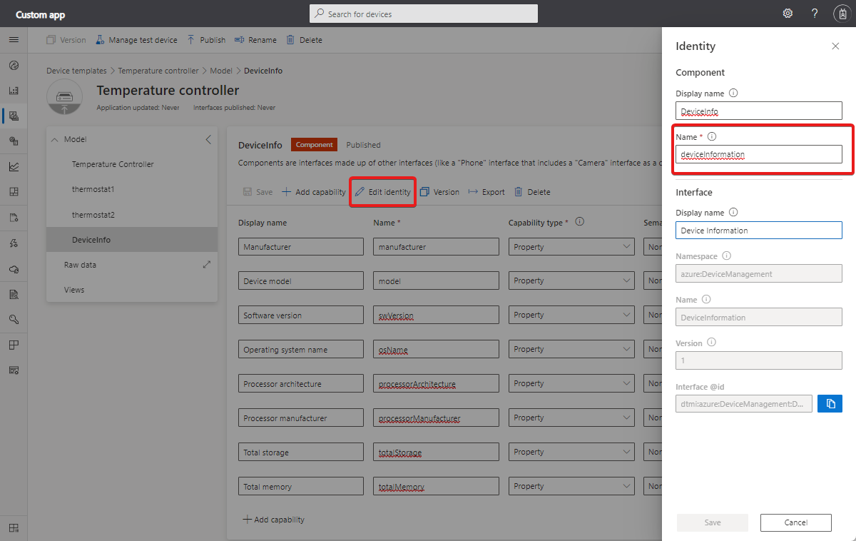 Captura de tela que mostra como localizar o nome do componente.