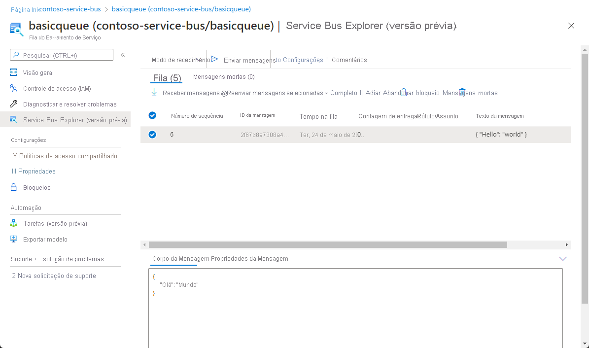 Captura de tela com visão geral das mensagens recebidas e do conteúdo do corpo da mensagem mostrados.