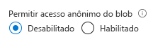 Captura de tela mostrando como permitir ou negar acesso anônimo à conta
