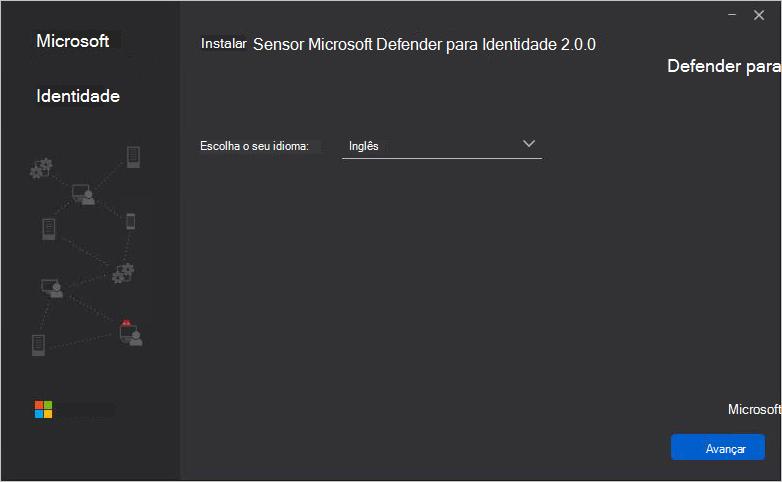 Captura de ecrã a mostrar a seleção do idioma de instalação do sensor autónomo do Defender para Identidade.