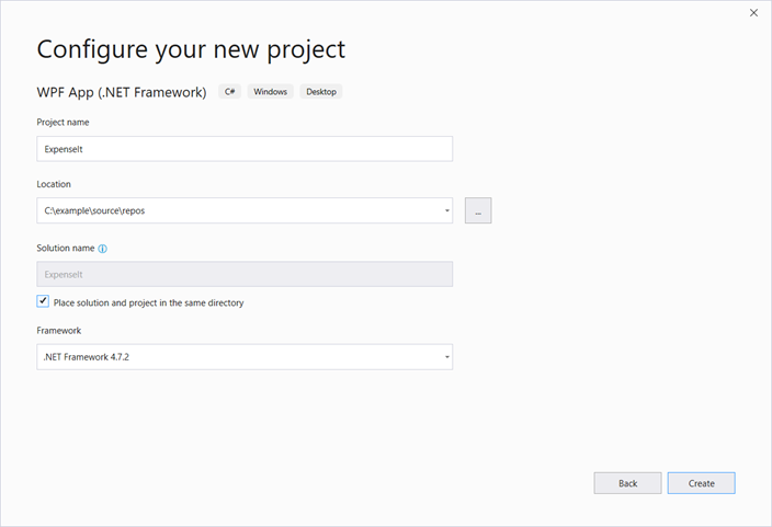 Configurar uma nova caixa de diálogo do projeto