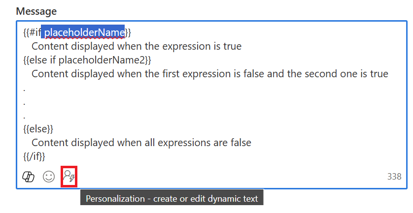 Configure a condição usando o nome do espaço reservado para personalizar.