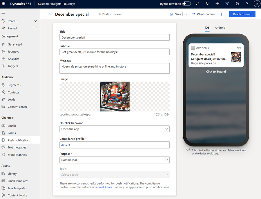 Captura de tela do Editor de push Captura de tela do Editor de push.