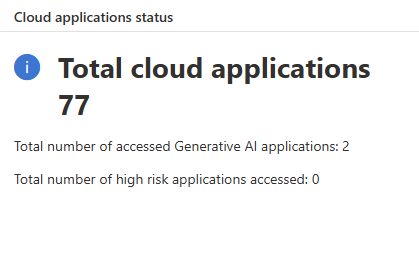 Captura de tela do widget de status de aplicativos de nuvem mostrando o total de aplicativos de nuvem, o total de aplicativos de IA generativos e o total de aplicativos em risco.