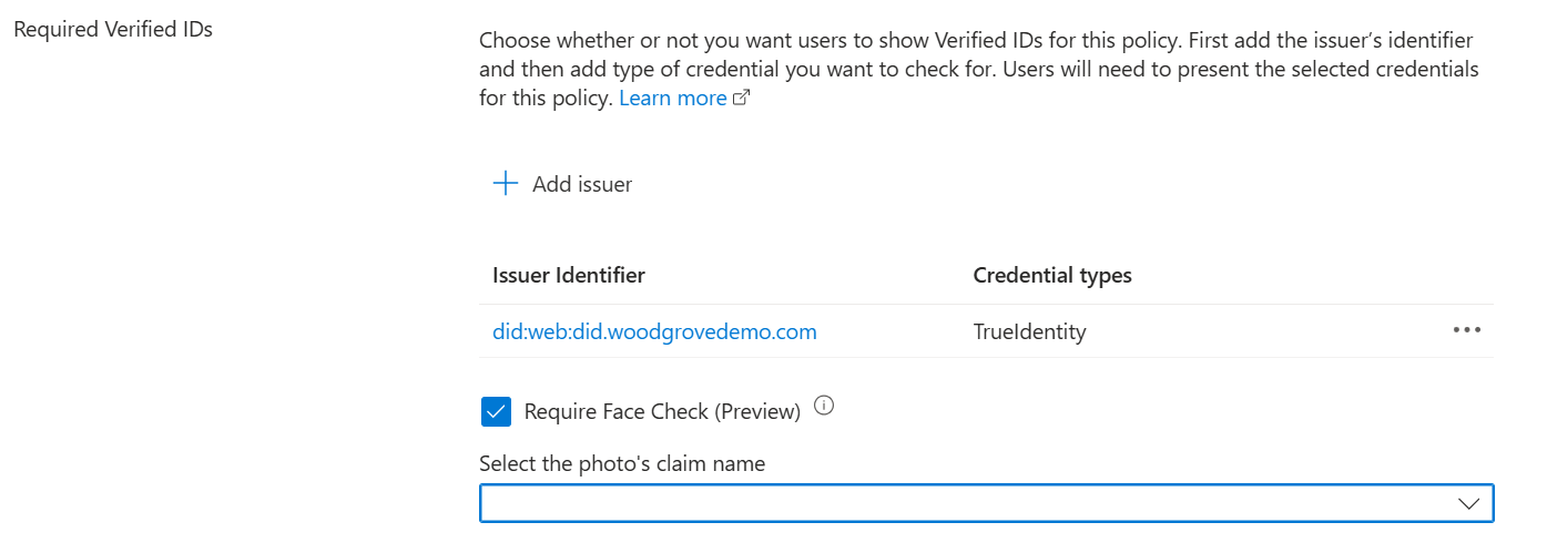 Captura de tela da opção exigir verificação facial.