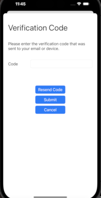 Captura de tela do prompt do usuário para inserir a senha única (OTP) no aplicativo iOS.