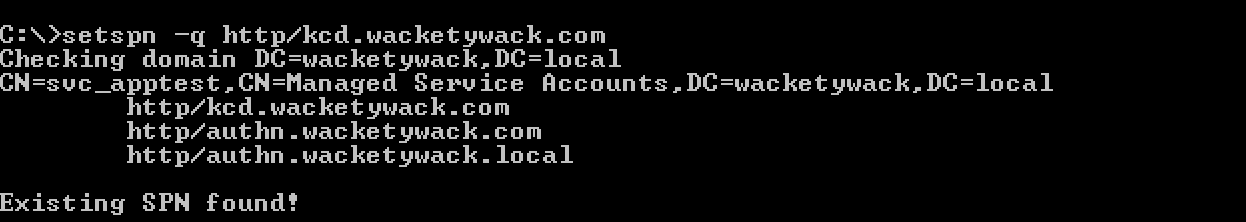 Captura de tela que mostra a janela de comando SetSPN.