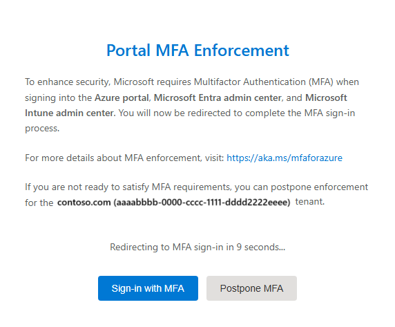 Captura de tela do prompt para confirmar a MFA obrigatória.