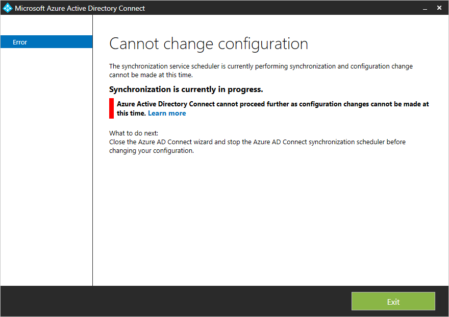 Captura de tela mostra Não é possível alterar a mensagem de erro de configuração.