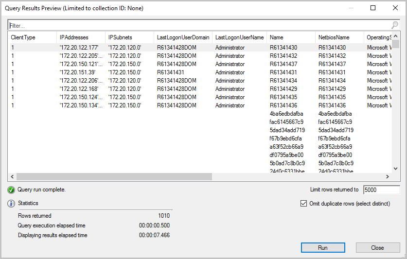 Limitando linhas retornadas e omitindo linhas duplicadas ao visualizar uma quiery