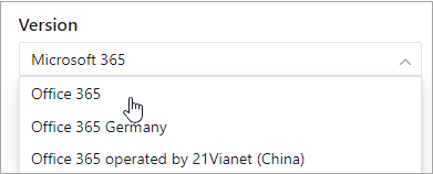 Filtro de versão do Microsoft 365.