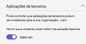 Captura de ecrã a mostrar as definições da aplicação acm de terceiros em toda a organização.