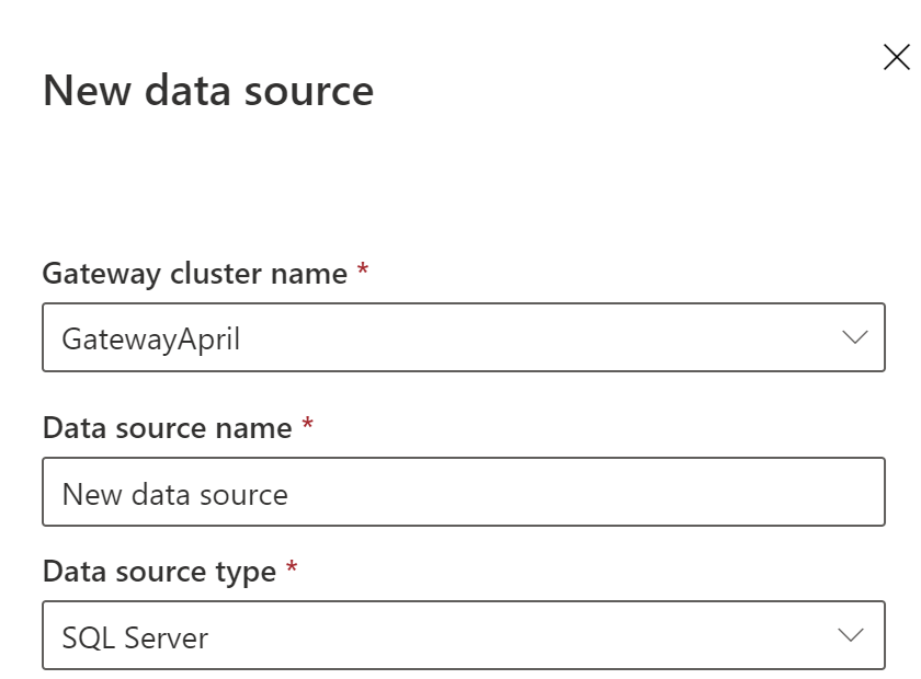 Captura de tela da adição da fonte de dados SQL ao gateway.