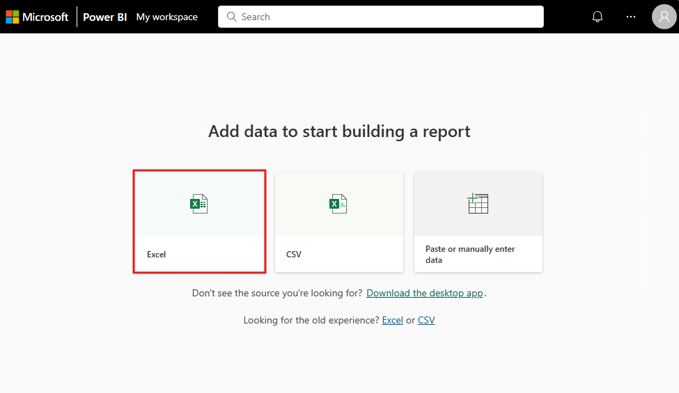 Captura de tela que mostra como criar um relatório a partir de um modelo semântico do Excel.