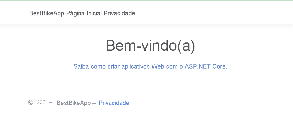 Captura de tela da página de boas-vindas.