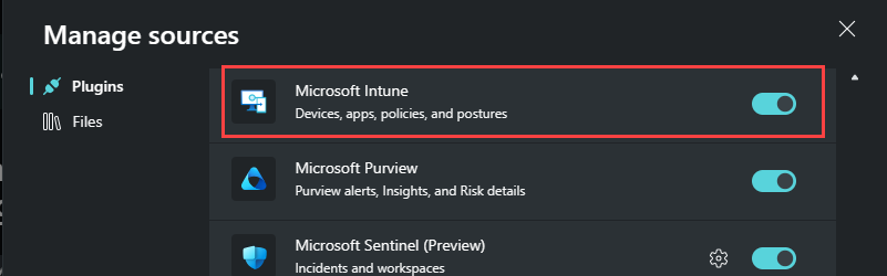 Captura de tela mostrando o plug-in do Microsoft Intune habilitado.