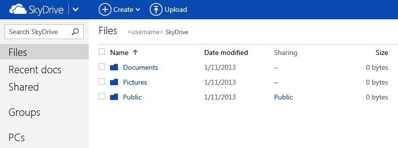 Captura de tela da página Arquivos no OneDrive.