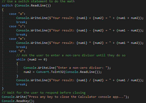 Captura de tela mostrando a seção alterada e revisada no editor de códigos do Visual Studio.