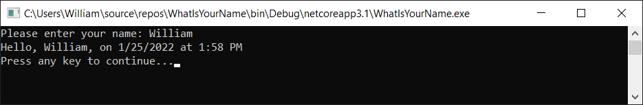 Captura de tela mostrando a janela do console de depuração com mensagens 