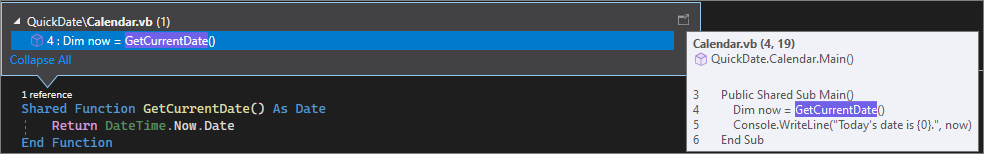 captura de tela que mostra o CodeLens no Visual Studio.