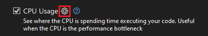 Captura de tela que mostra o ícone de configurações para uso da CPU.