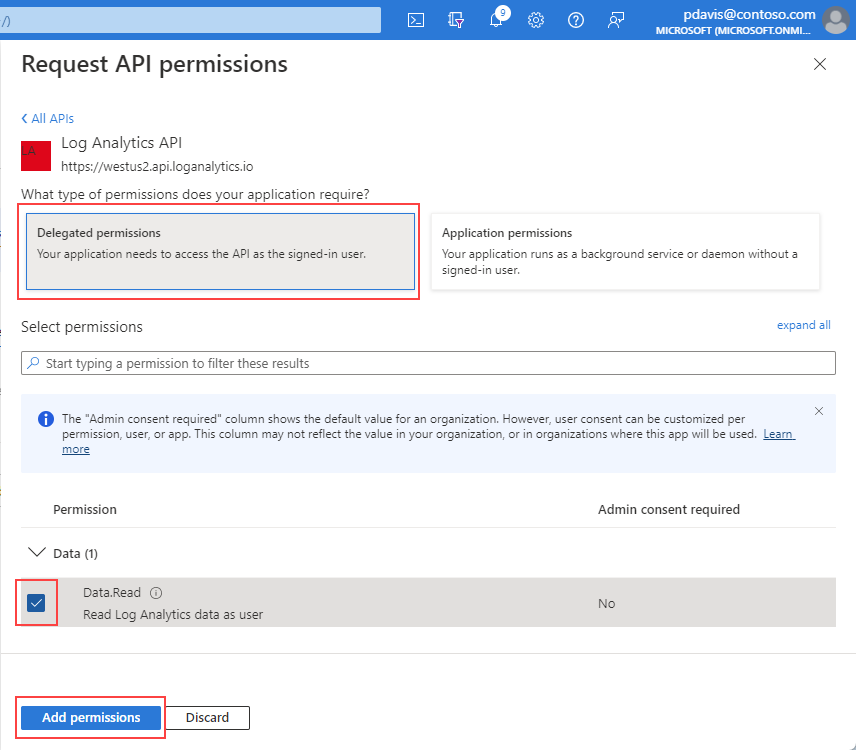 Uma captura de tela que mostra a continuação da página de Solicitação de Permissões de API.