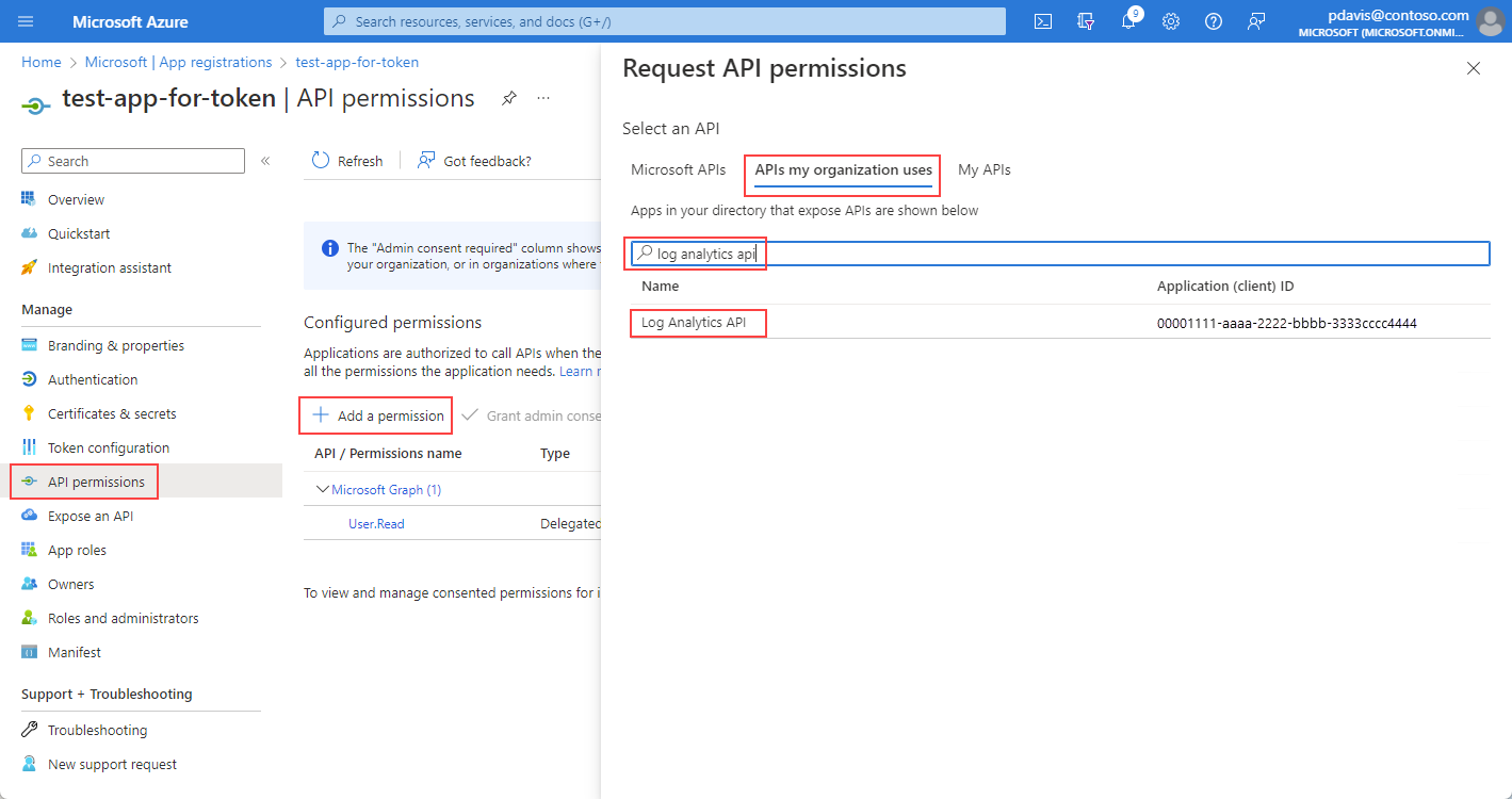 Uma captura de ecrã que mostra a página Solicitar permissões de API.