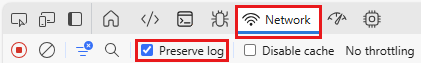 Captura de ecrã que realça a opção Preservar registo no separador Rede no Edge.