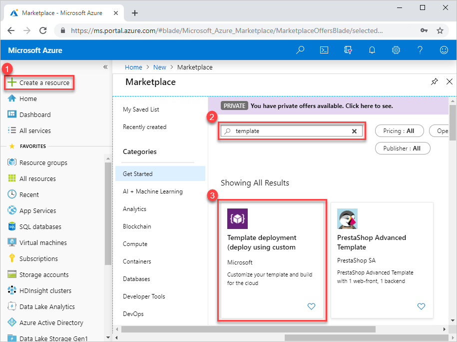 Captura de ecrã da procura de implementação de um modelo no portal do Azure