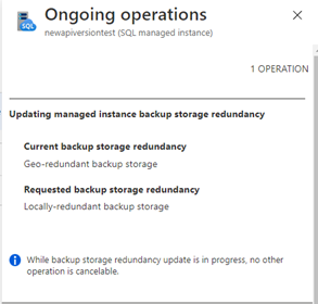 Captura de ecrã do estado das operações em curso no portal do Azure.