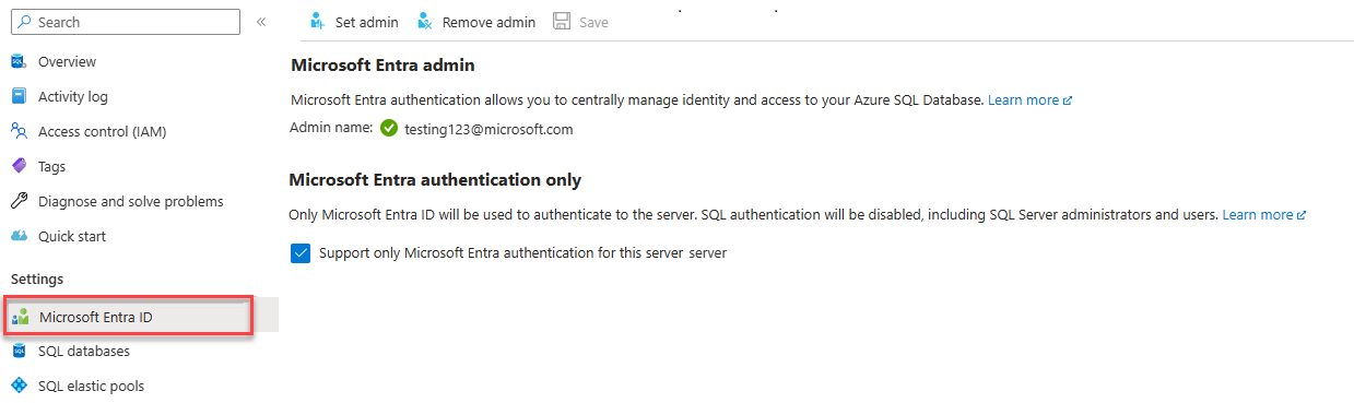 Uma captura de tela mostrando como habilitar o administrador do Microsoft Entra.