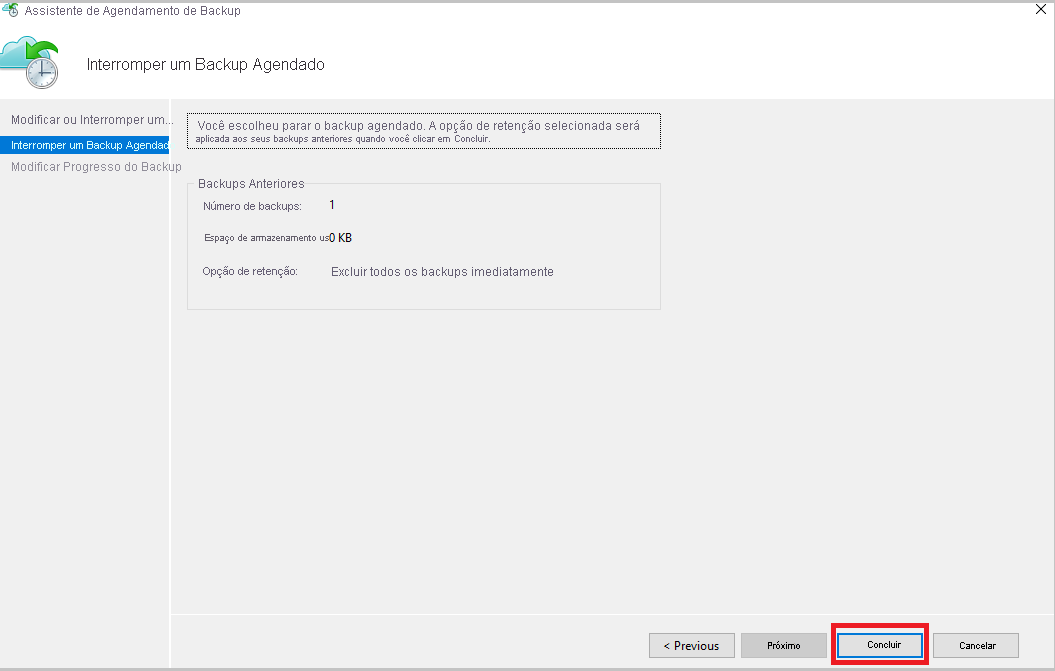 Interrompa um backup agendado.