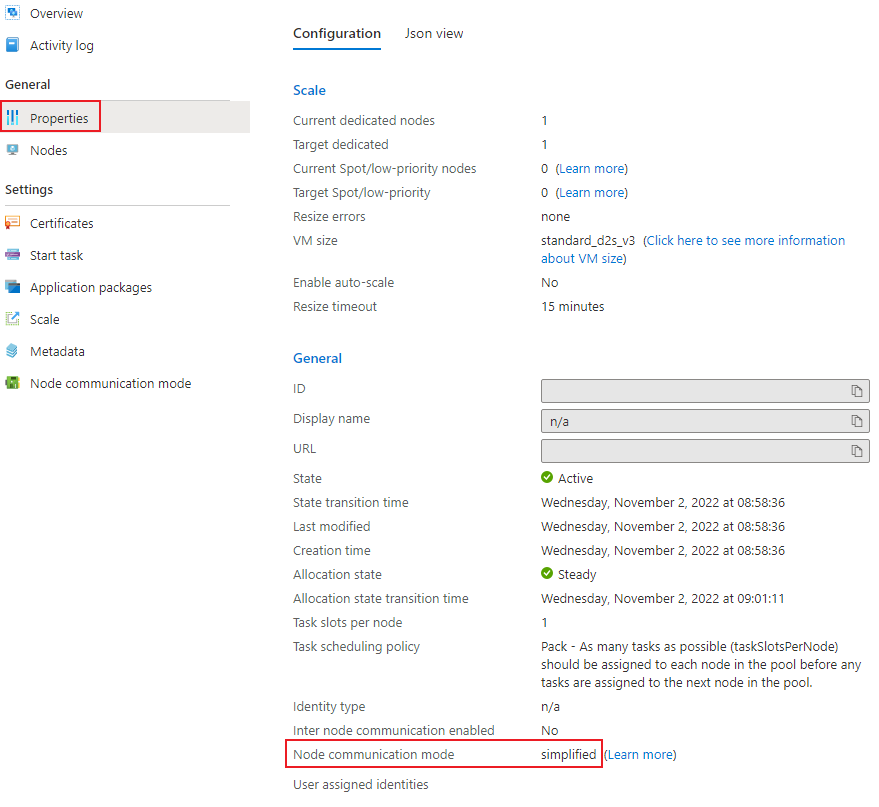Captura de ecrã que mostra propriedades com um pool em modo simplificado.