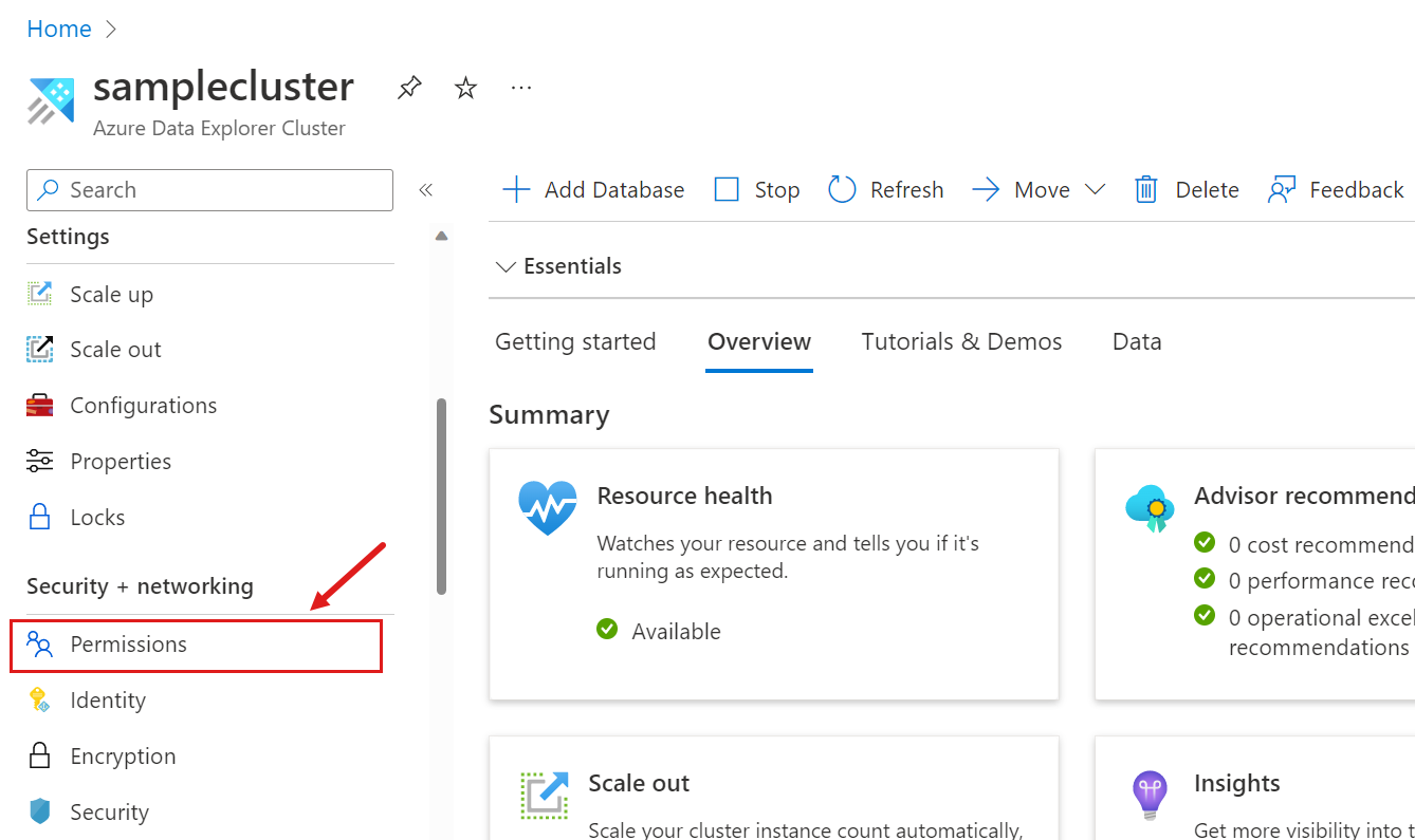Captura de tela do menu de configurações à esquerda que contém a guia permissões.