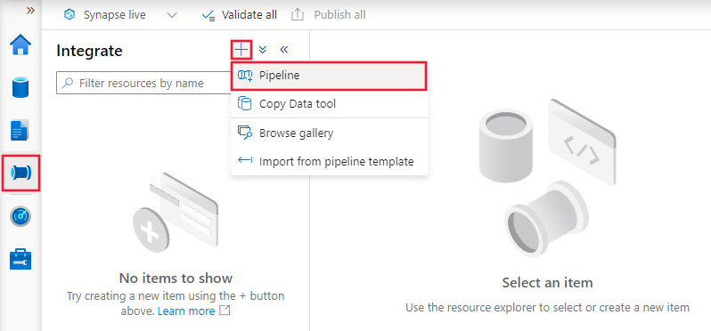 Mostra um screenshot de como criar diretamente um pipeline vazio.
