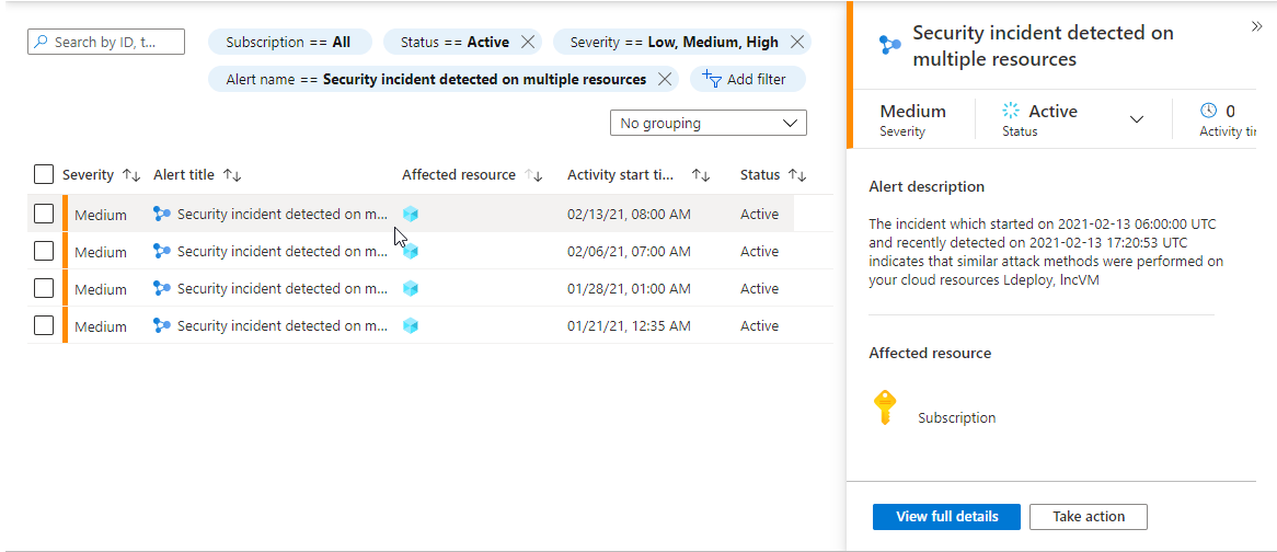 Painel lateral mostrando detalhes do incidente.