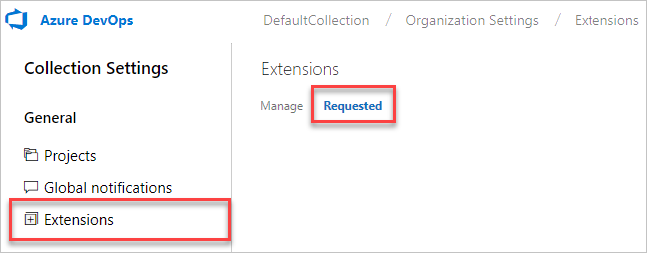 Captura de ecrã a mostrar o separador Solicitado na página de extensões.