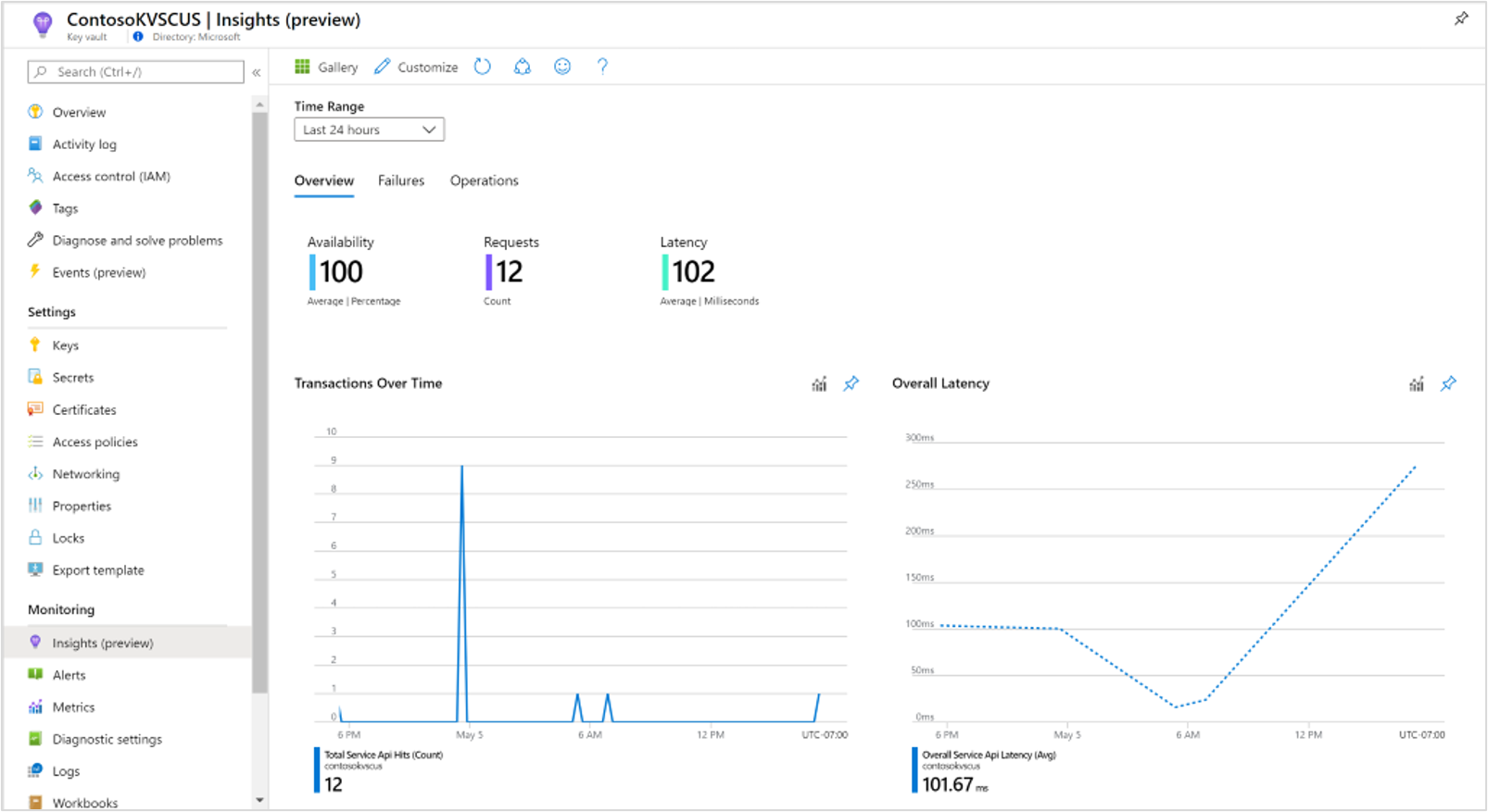 Captura de ecrã de uma vista do recurso do cofre de chaves