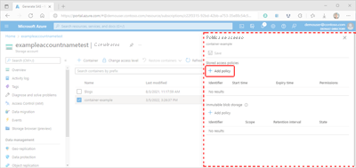 Captura de ecrã a mostrar como adicionar uma política de acesso armazenada no portal do Azure.