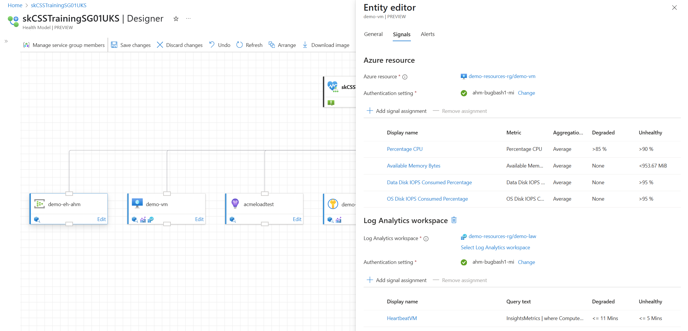 Uma captura de tela mostrando os modelos de integridade do Azure Monitor.