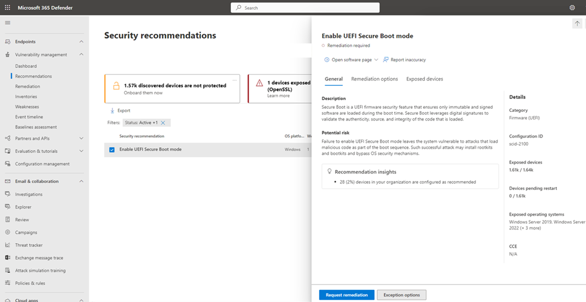 Captura de ecrã a mostrar as recomendações do modo de Arranque Seguro ueFI