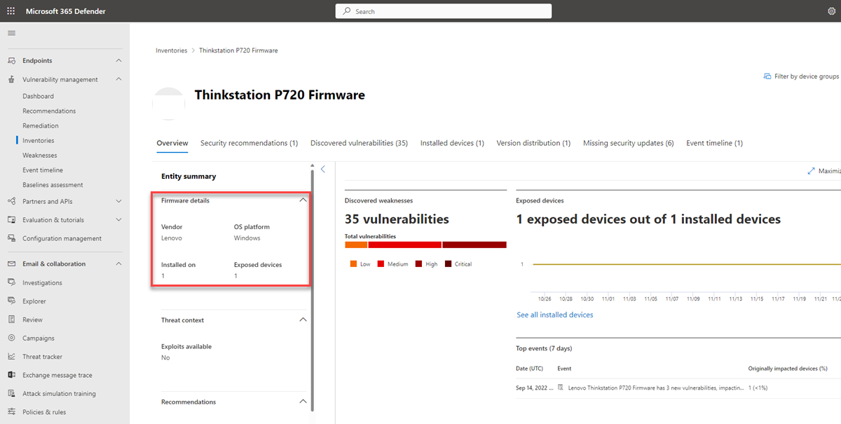 Captura de ecrã a mostrar os detalhes do firmware do BIOS