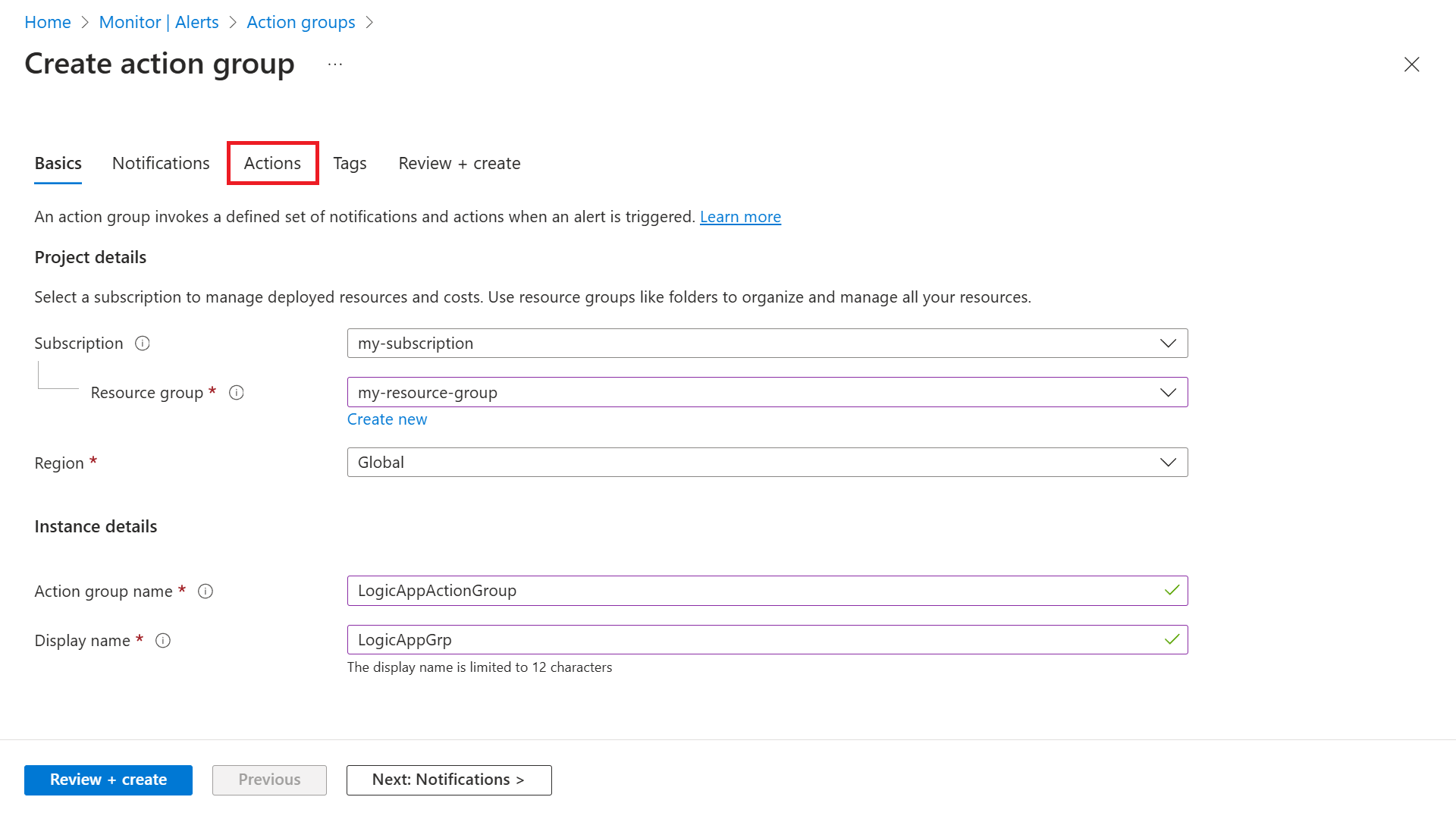 Captura de tela da guia Noções básicas na página
