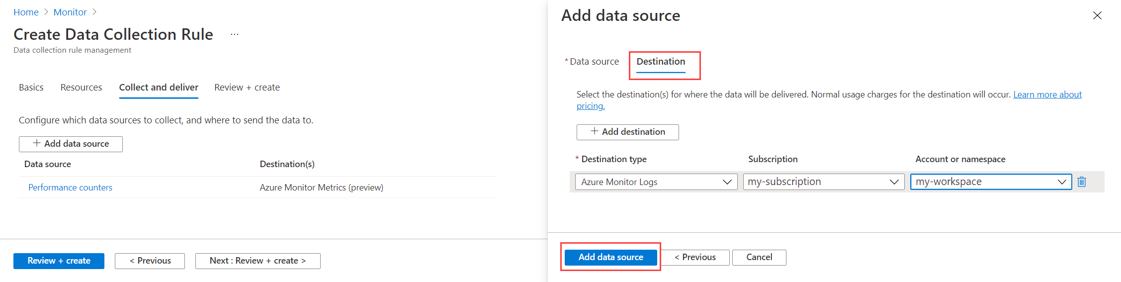Captura de tela que mostra o destino dos logs da regra da coleta de dados.
